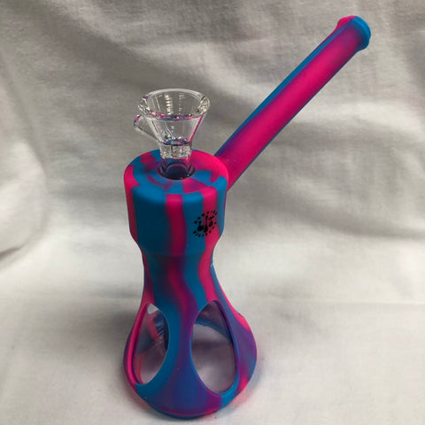 LIT 6.5” Tall Silicone Bubbler W/ Glass Chamber And Pull Out Bowl