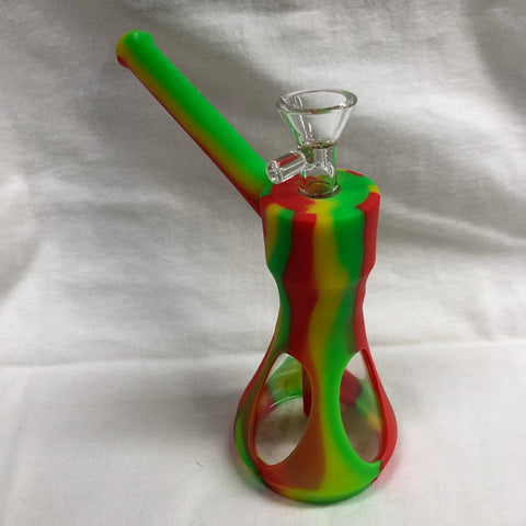 LIT 6.5” Tall Silicone Bubbler W/ Glass Chamber And Pull Out Bowl