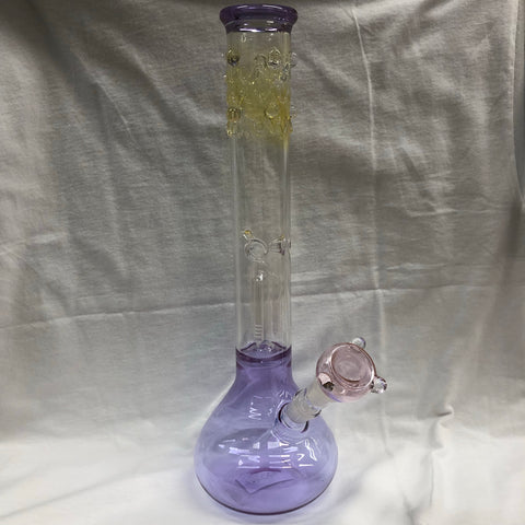 17" Tall Purple Clear Fumed Top Tube w/ Single Tree Percolator, Ice Catcher and Purple Glass on Glass Bowl