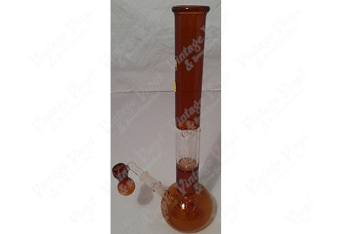 19" Tall Amber Straight Tube w/ Clear Dome Perculator and Ice Catcher and Glass on Glass Ashcatcher Bowl