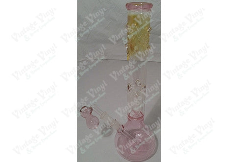 17" Tall Pink Clear Fumed Top Tube w/ Single Tree Percolator, Ice Catcher and Glass on Glass Bowl