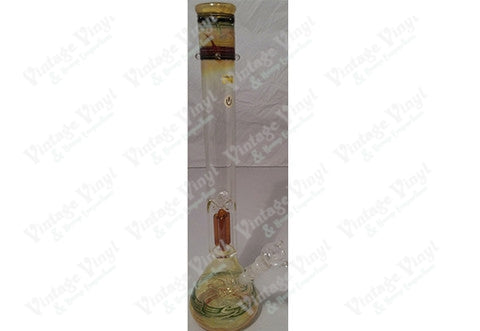 21" Tall Rasta Fumed Tube w/ Amber Single Tree Percolator and Glass on Glass Bowl