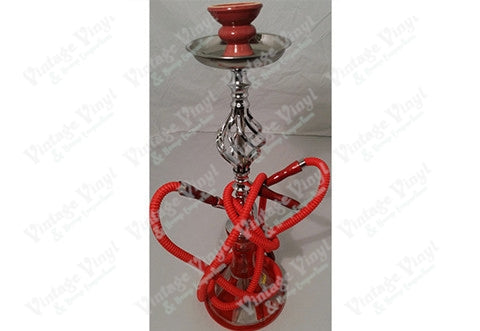 Red And White Striped Double Hose Beaker Hookah With Spiral Base