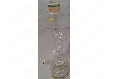 19" Tall Clear Rasta Striped Kinked Tube w/ Glass on Glass Bowl