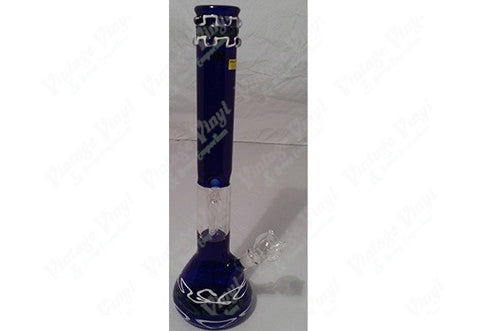 18.5" White Squiggle Straight Tube w/ Tree Percolator Glass on Glass Bowl