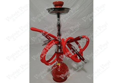 Tall Red Double Hose Hookah w/Floral Bulb