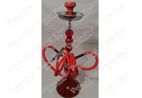 Tall Red and Black Swirled Double Hose Hookah w/ Beaker Style Base