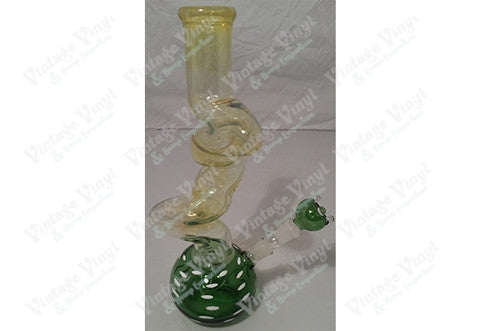 16" Tall Fumed Green Polka Dot Ziggy Tube w/ Glass on Glass Bowl